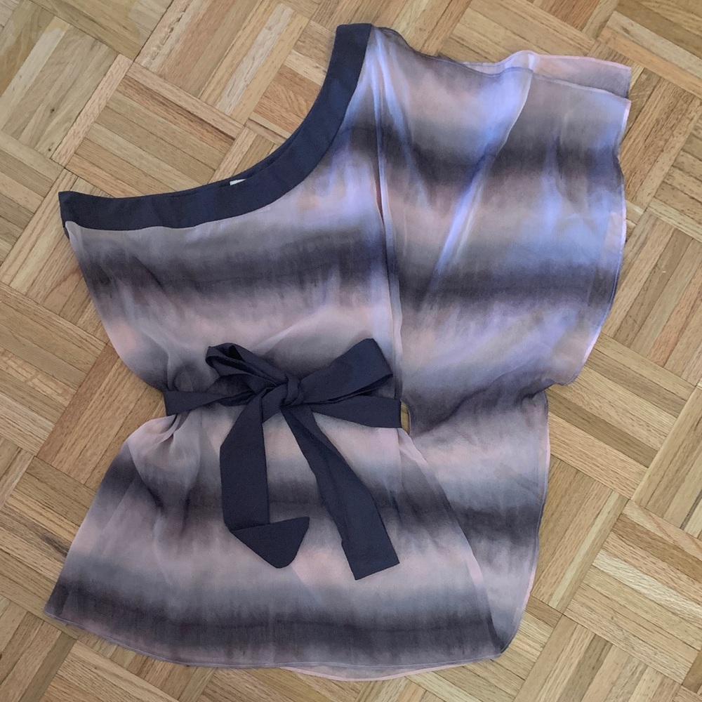 Arden B (Y2K) One-Shoulder Sheer Blouse w/ Tie Belt - LIKE NEW! Women’s Medium